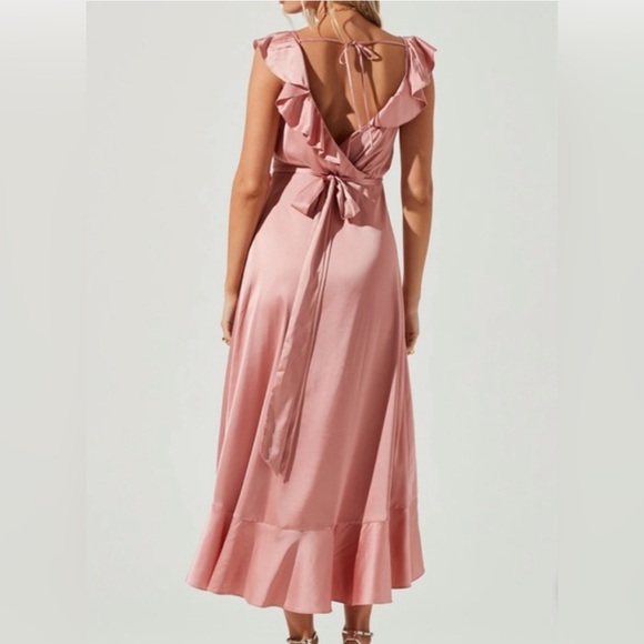 Astr Dark Blush wilshire Ruffle Wrap Open Back Midi High Low Dress, XS - Picture 4 of 16